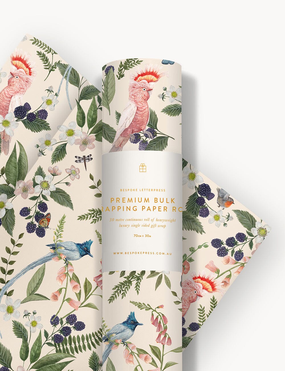 Gift Wrap Roll 30m - Cockatoos Gift Wrapping Bespoke Letterpress 