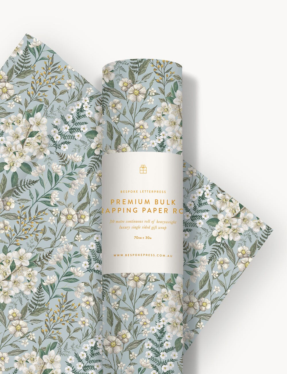 Gift Wrap Roll 30m - Ivory Garden Gift Wrapping Bespoke Letterpress 