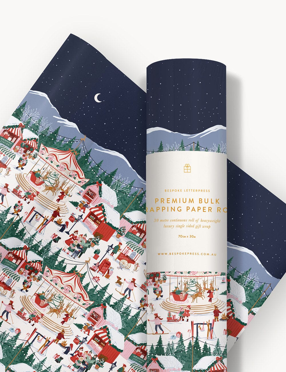 Gift Wrap 30m Roll - Christmas Market Gift Wrapping Bespoke Letterpress 