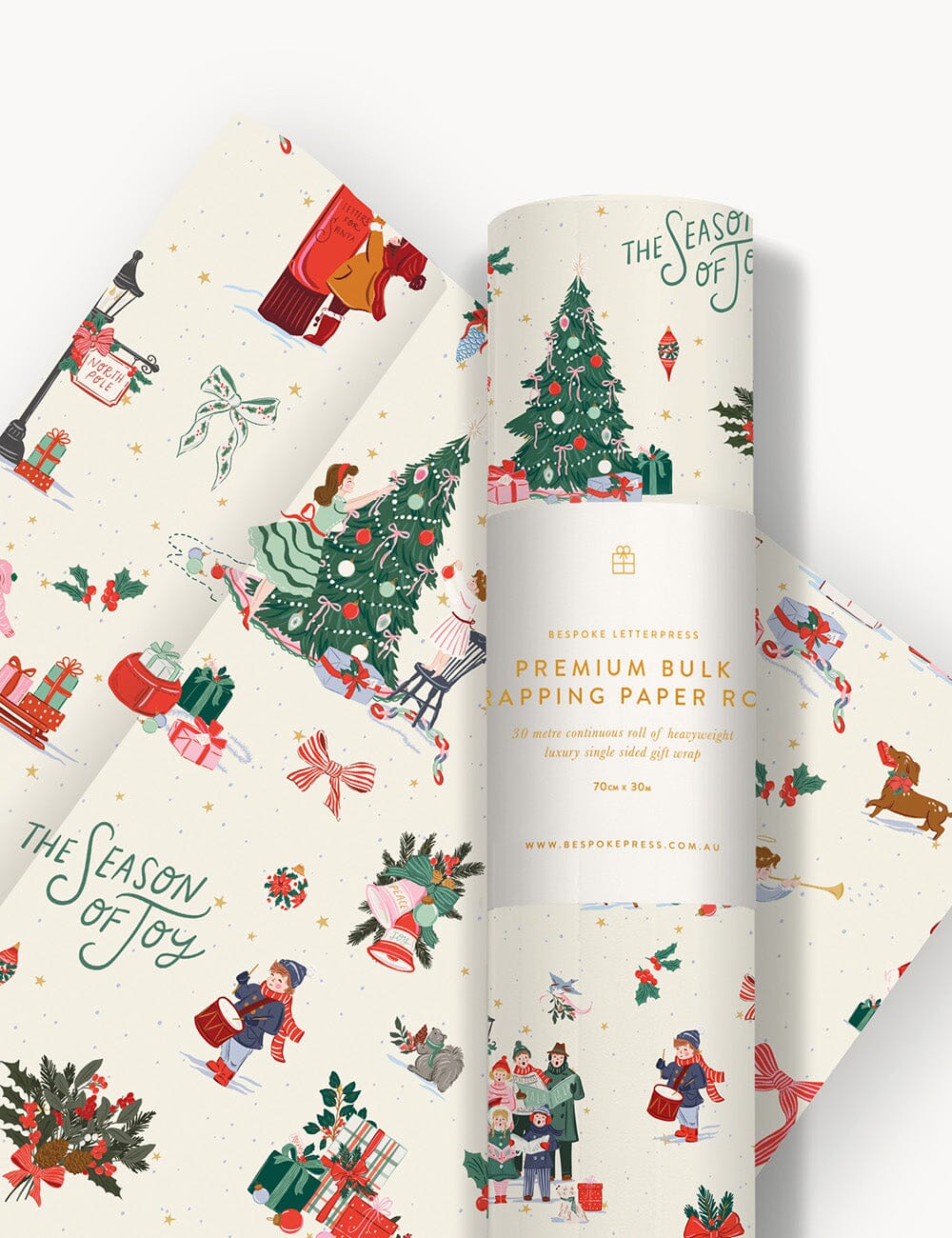 Gift Wrap 30m Roll - Season of Joy Gift Wrapping Bespoke Letterpress 