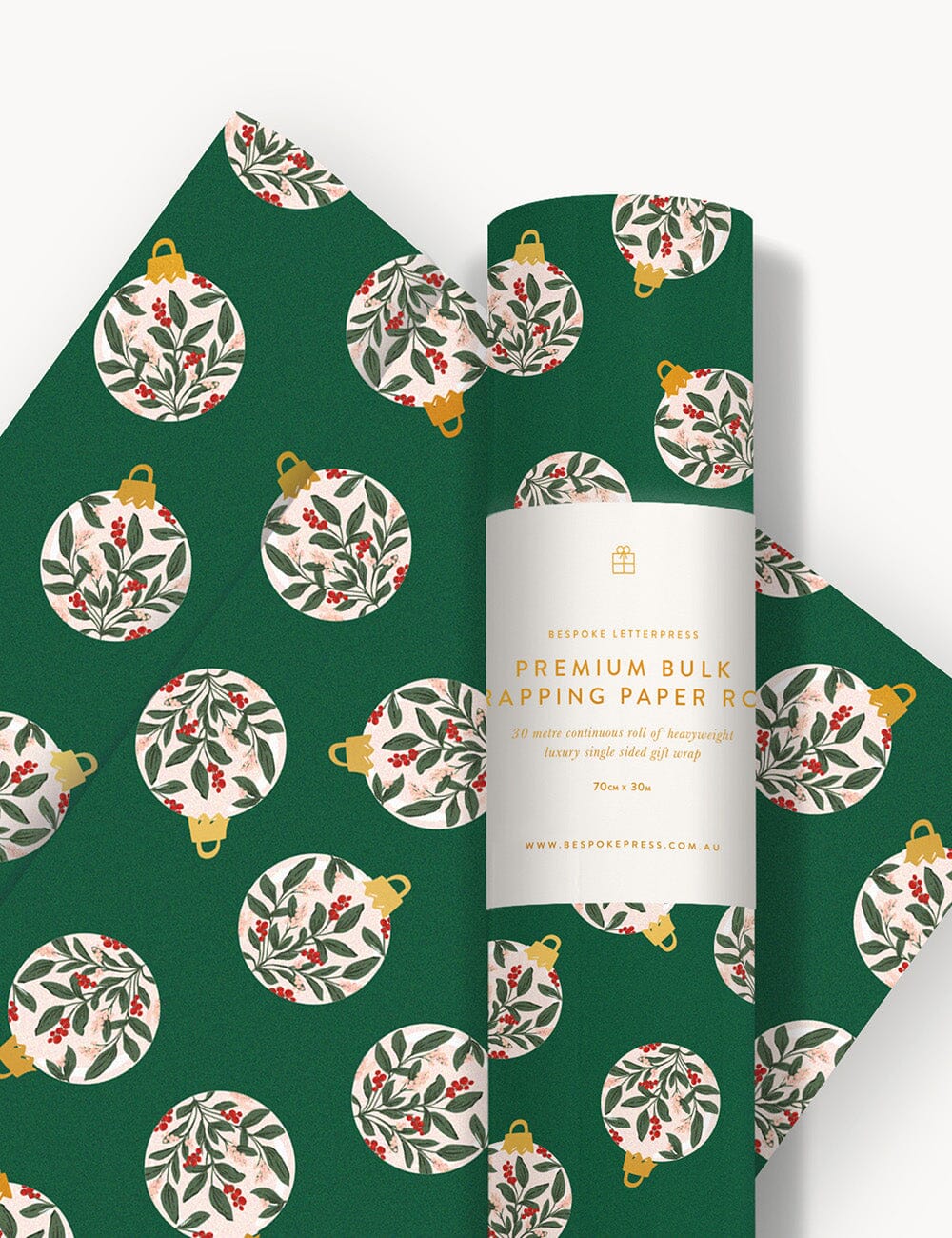 Gift Wrap 30m Roll - Christmas Ornaments Gift Wrapping Bespoke Letterpress 