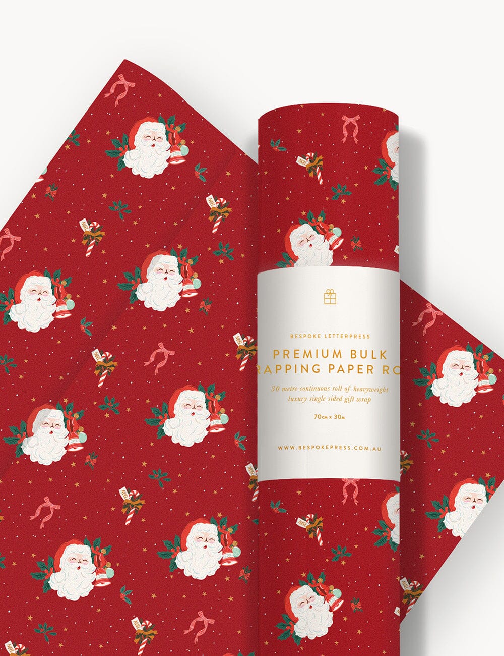 Gift Wrap 30m Roll - Jingle Bells Gift Wrapping Bespoke Letterpress 