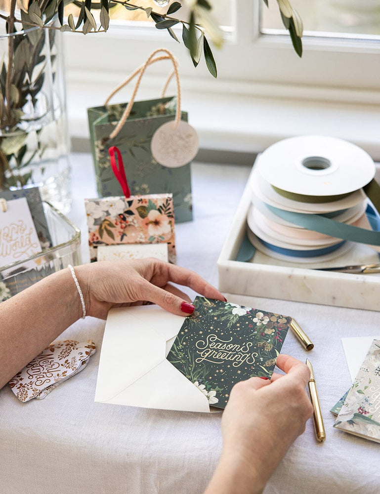 "Season's Greetings" Green Christmas Card Greeting Cards Bespoke Letterpress 