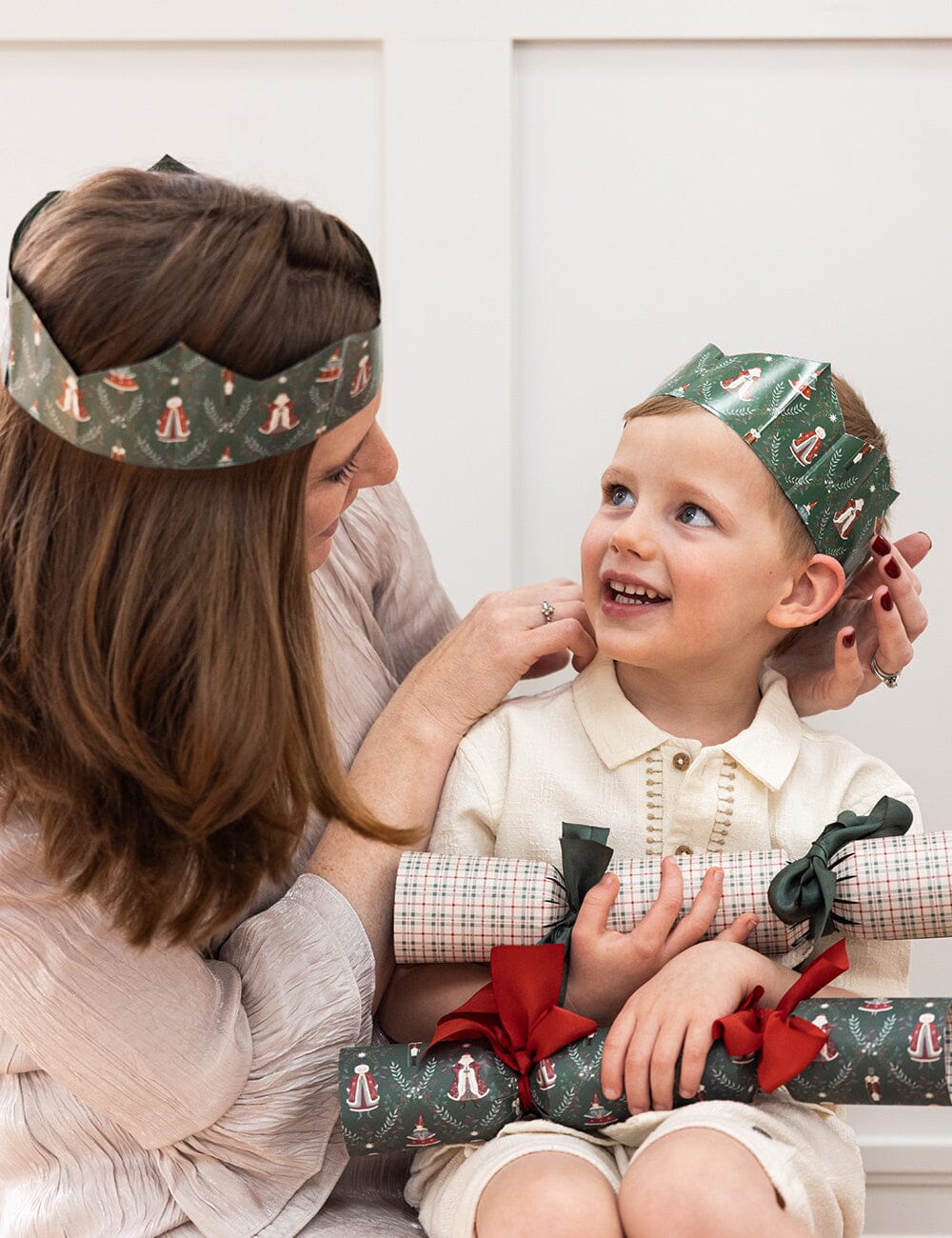 10 Pack Christmas Paper Crown Hats - Mr & Mrs Claus Christmas Crackers Bespoke Letterpress 