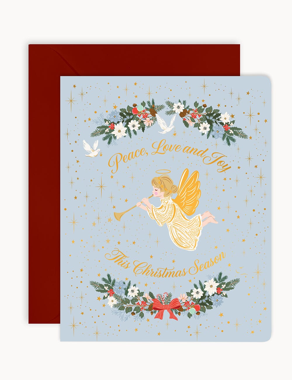 Peace, Love & Joy Herald Angel Christmas Card Christmas Cards Bespoke Letterpress 