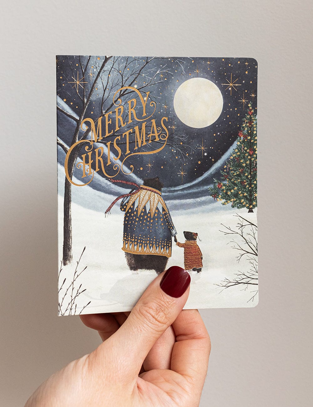 Merry Christmas Starry Night Bears Christmas Card Greeting Cards Bespoke Letterpress 