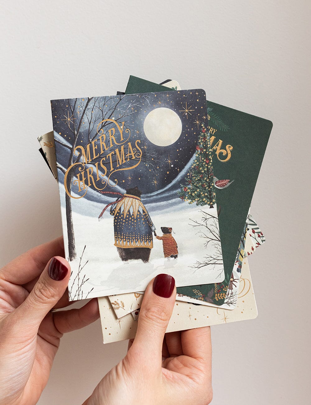 Merry Christmas Starry Night Bears Christmas Card Greeting Cards Bespoke Letterpress 
