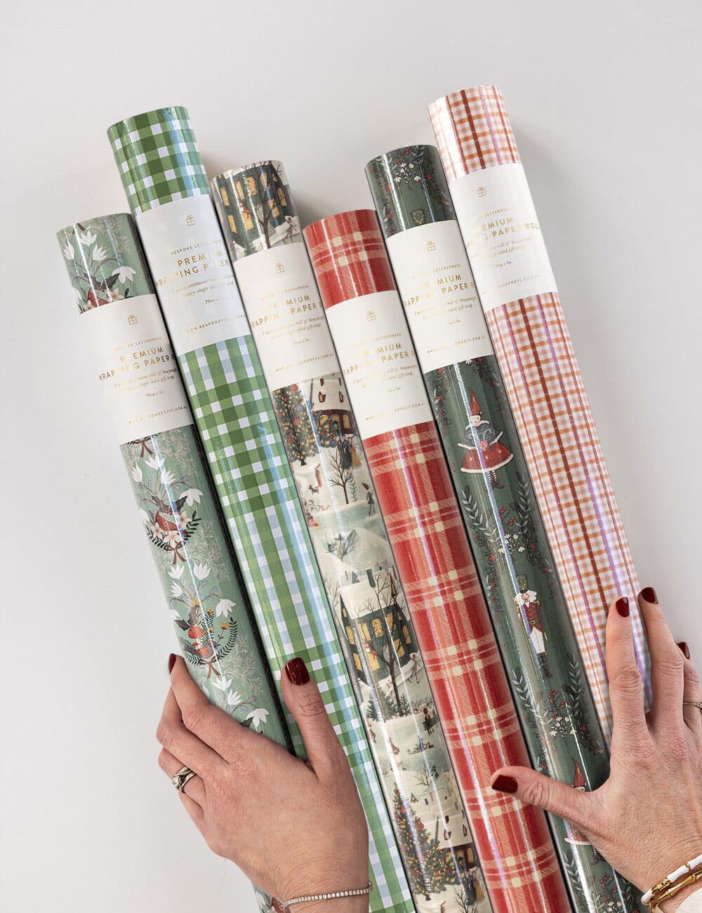 Christmas Gift Wrap Roll Bundle 2 - 6 x 3m rolls (18 Metres) Gift Wrapping Bespoke Letterpress 