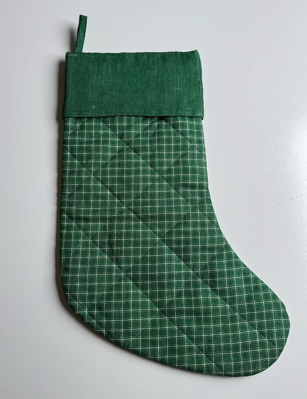 SECONDS/SAMPLE - Linen Christmas Stocking - Green Check