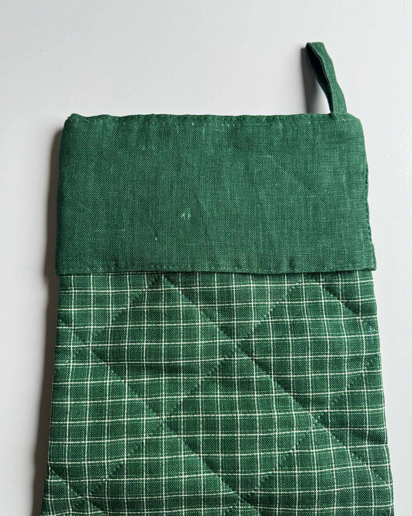 SECONDS/SAMPLE - Linen Christmas Stocking - Green Check