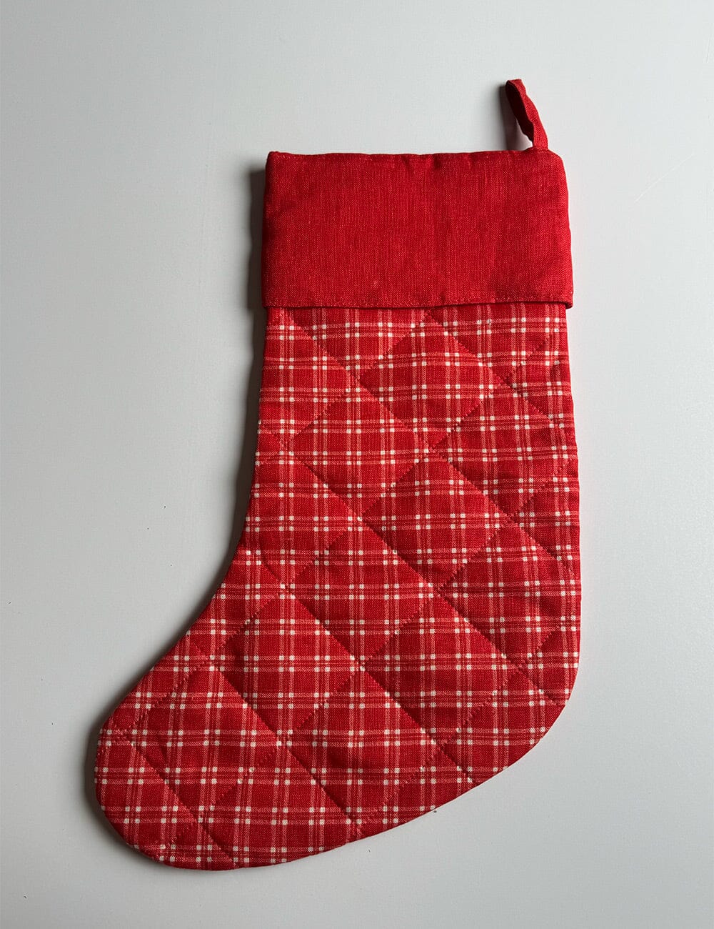 SECONDS/SAMPLE - Linen Christmas Stocking - Red Check