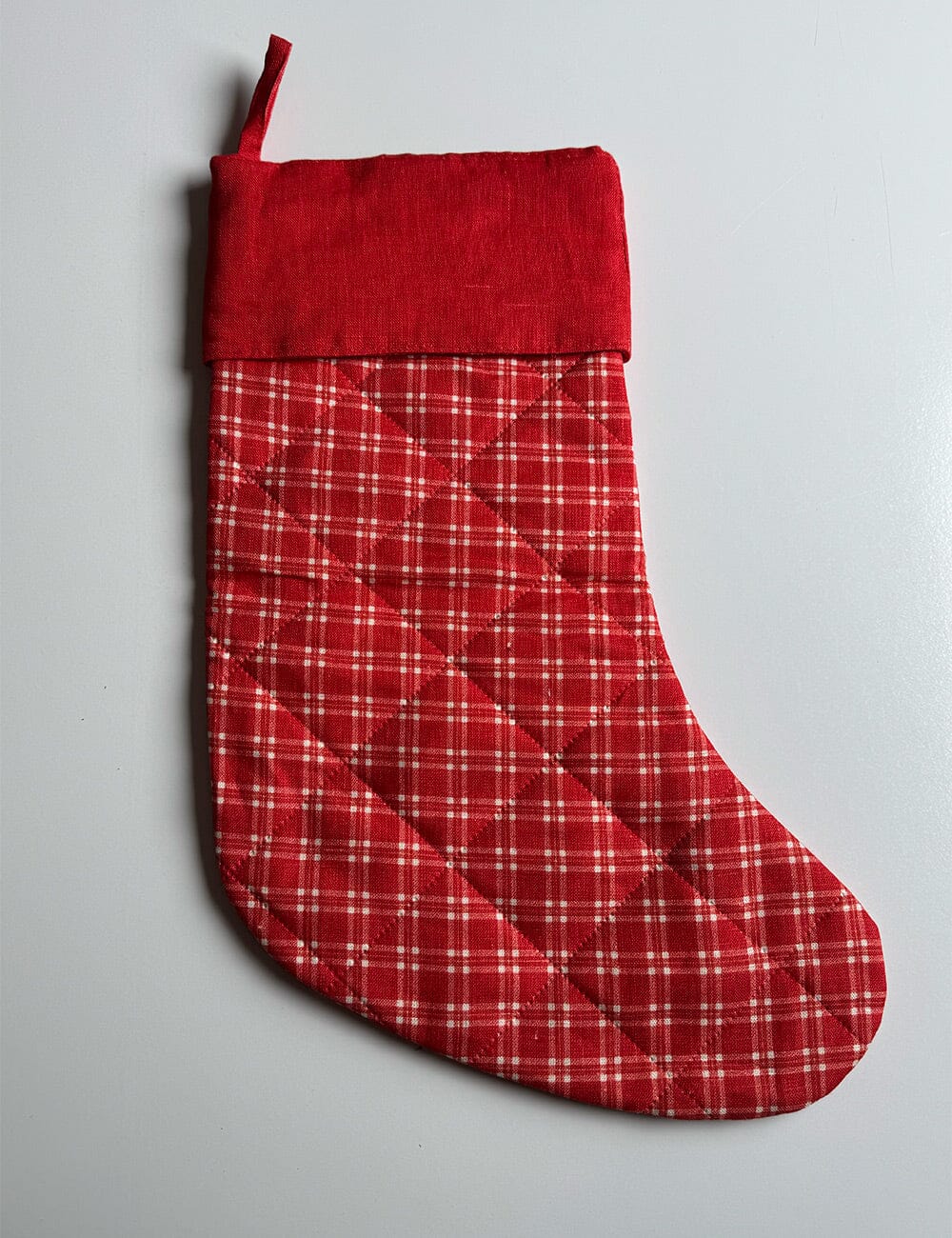 SECONDS/SAMPLE - Linen Christmas Stocking - Red Check Christmas Stocking Bespoke Letterpress 