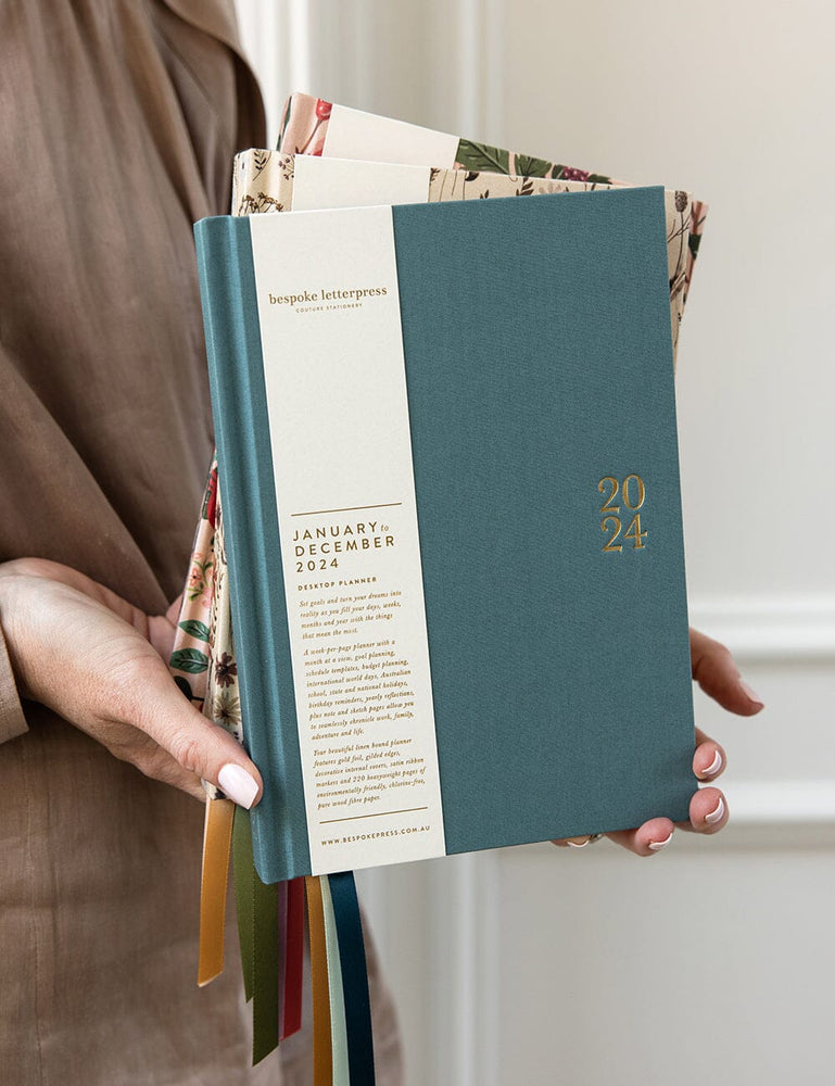 2024 Desktop Linen Bound Planner - Bermuda (Pre-Order) Planners Bespoke Letterpress 