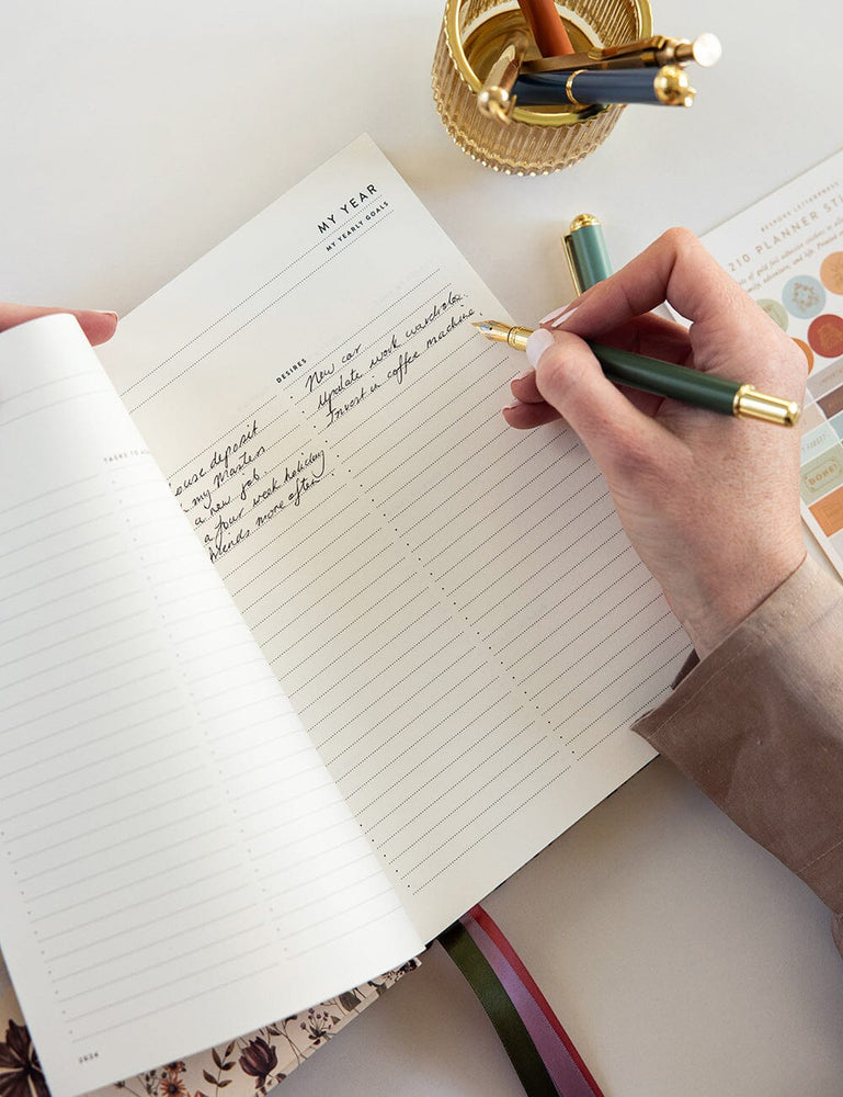 2024 Desktop Linen Bound Planner - Botanica Planners Bespoke Letterpress 