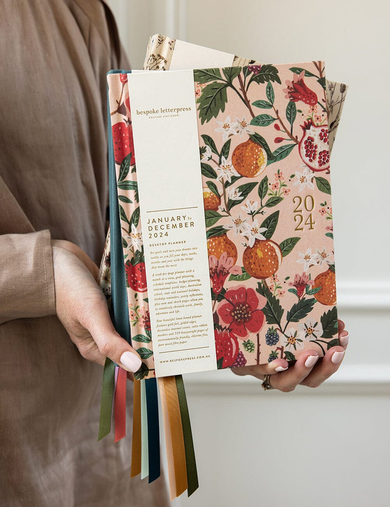 2024 Desktop Linen Bound Planner - Pomegranate (Pre-Order) Planners Bespoke Letterpress 