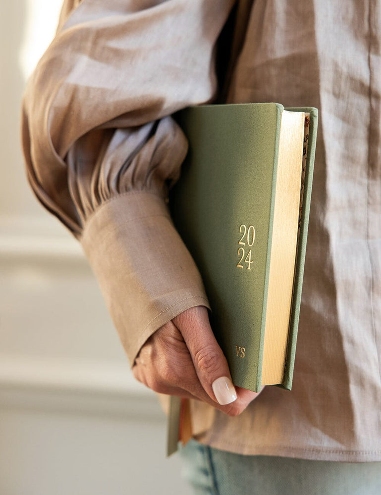 2024 Day to a Page Linen Bound Planner - Moss Green (Pre-Order) Planners Bespoke Letterpress 