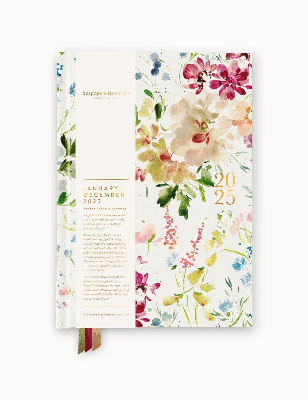 2025 Desktop Linen Bound Planner - Spring Blooms Planners Bespoke Letterpress 