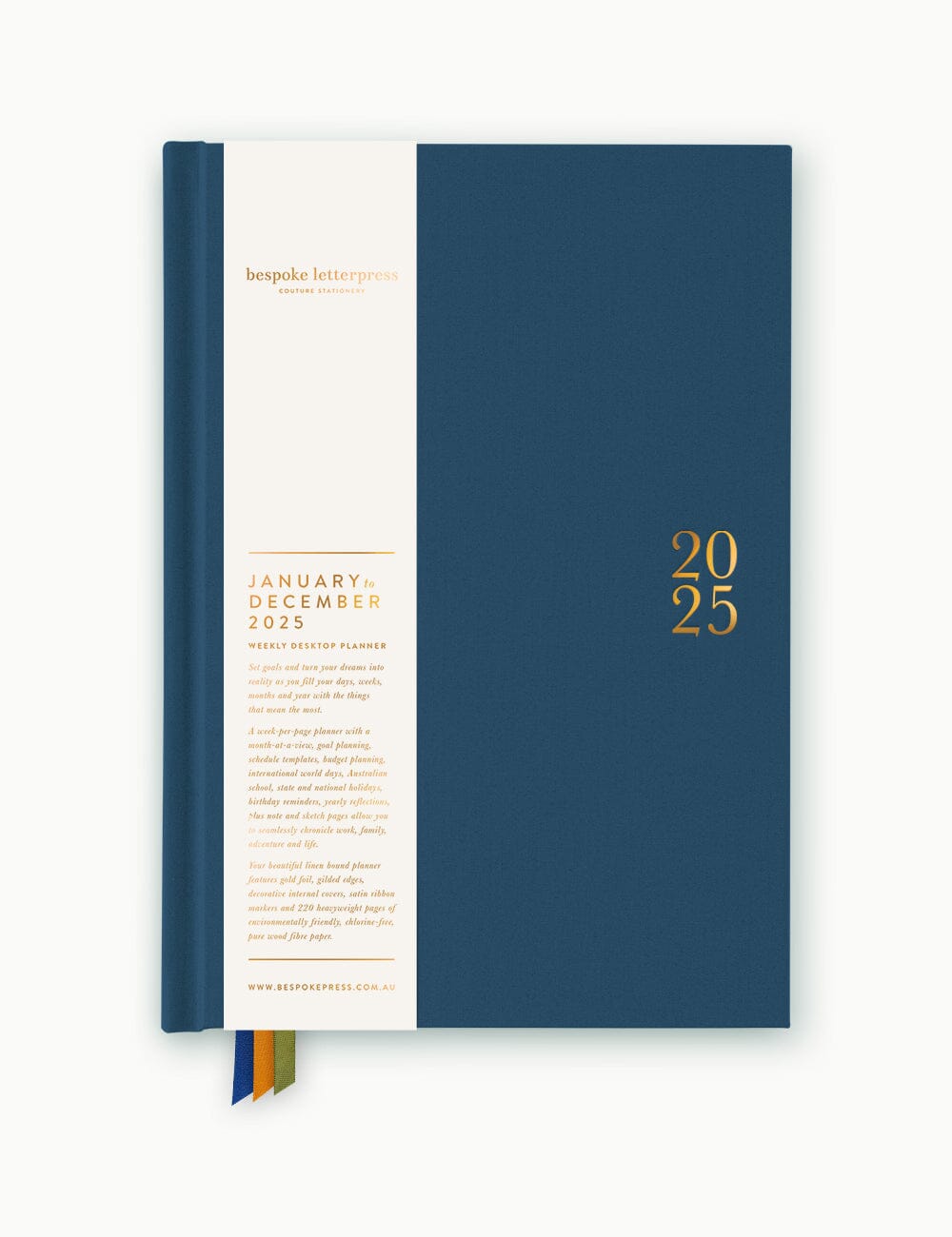 2025 Desktop Linen Bound Planner - Liberty Blue Planners Bespoke Letterpress 