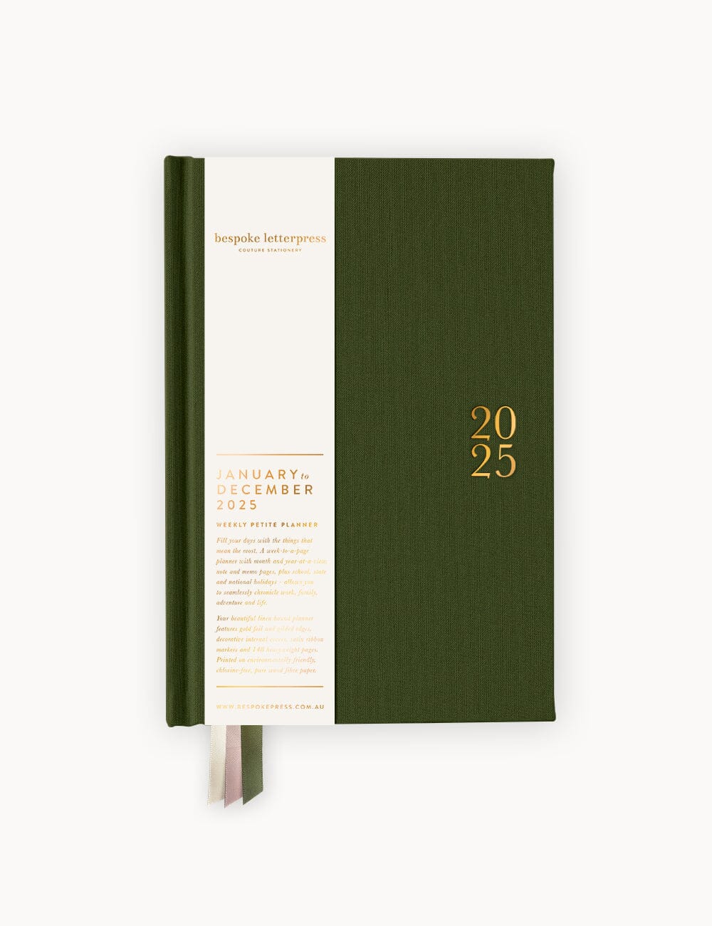 2025 Petite Linen Bound Planner - Hunter Green Planners Bespoke Letterpress 