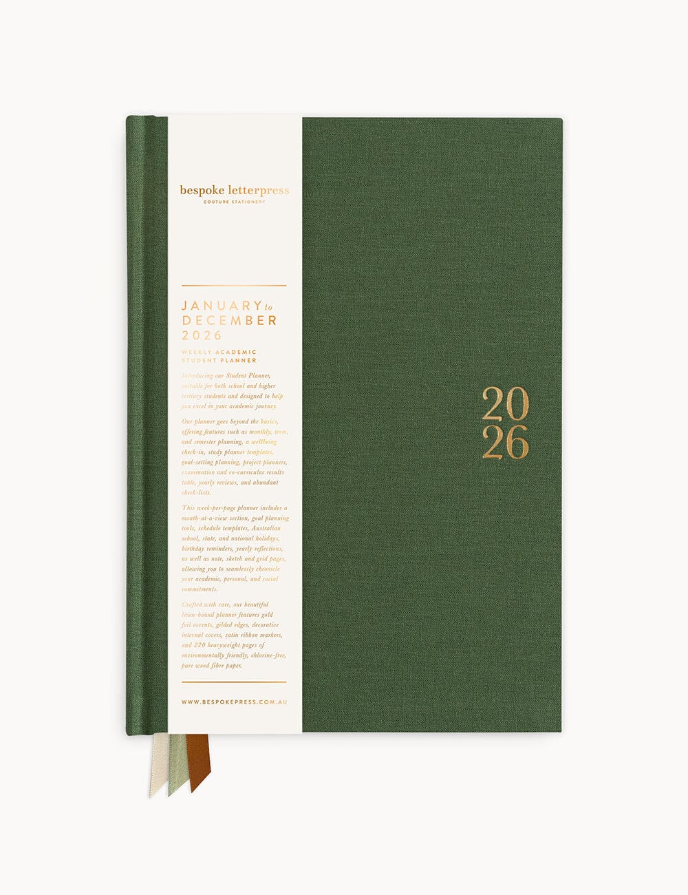 2026 Weekly Academic Student Linen Bound Planner - Finch Planners Bespoke Letterpress 