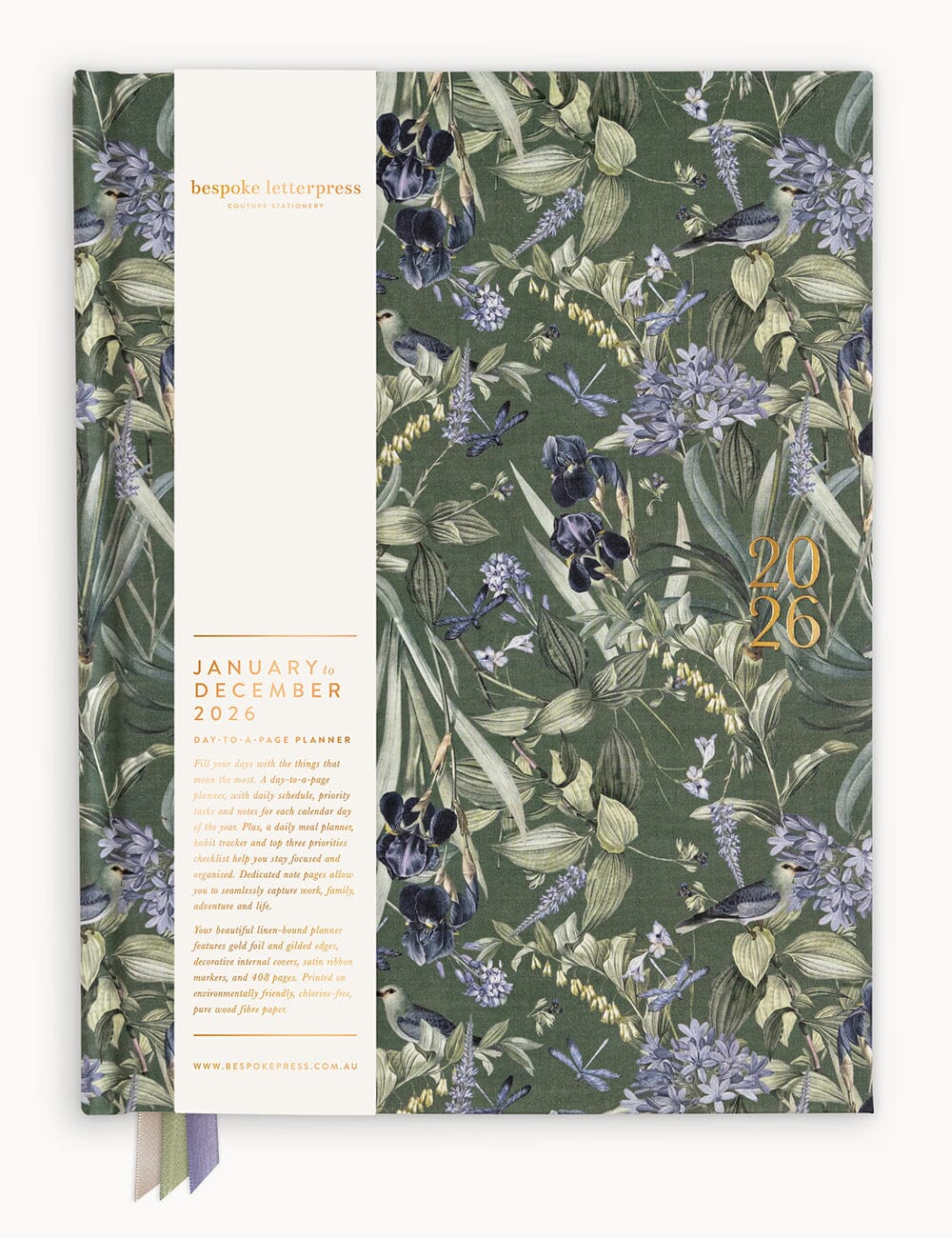 2026 Day to a Page Large Linen Bound Planner - Indigo Haven Planners Bespoke Letterpress 