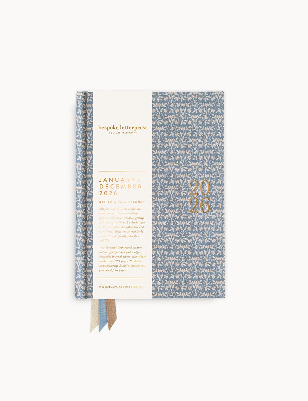 2026 Day to a Page Linen Bound Planner - Frost Bramble Planners Bespoke Letterpress 