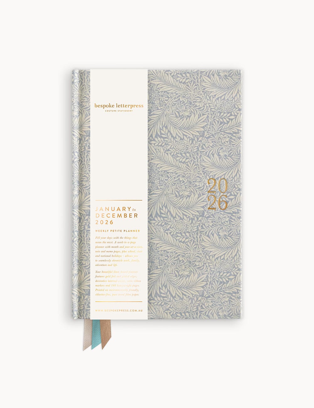 2026 Petite Linen Bound Planner - Dune Planners Bespoke Letterpress 