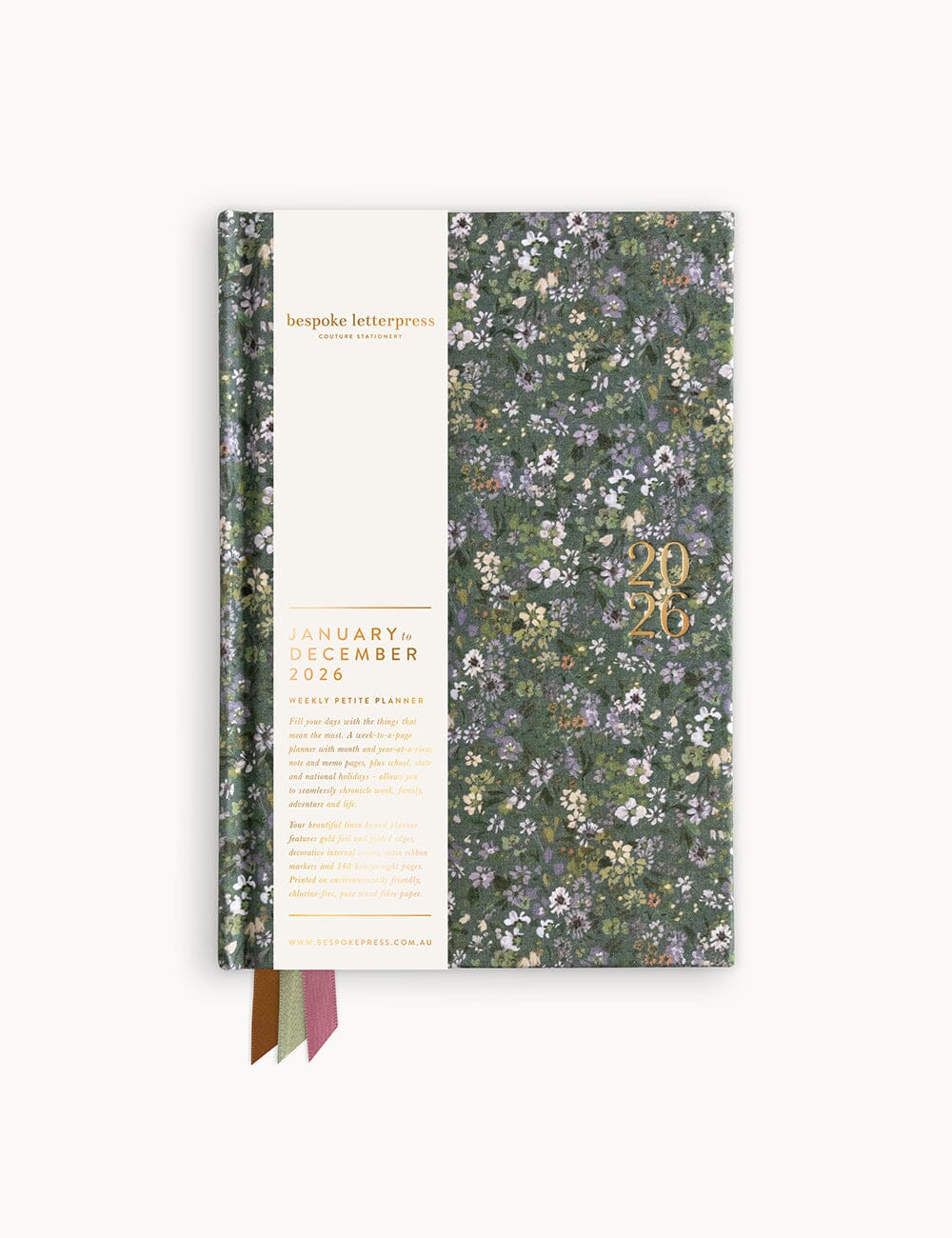 2026 Petite Linen Bound Planner - Summer Perennials Planners Bespoke Letterpress 