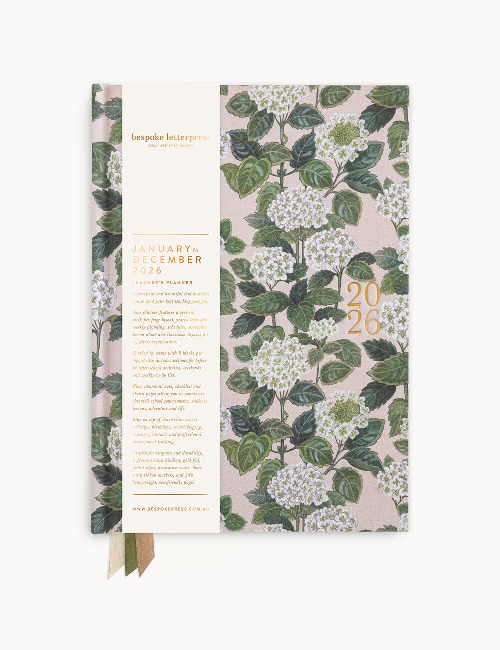 2026 Teachers Desktop Planner - Hydrangea Planners Bespoke Letterpress 