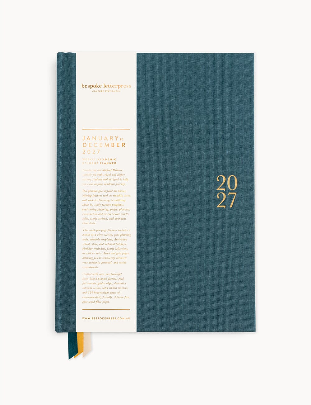 2027 Weekly Student Planner - Ashford Teal Planners Bespoke Letterpress 
