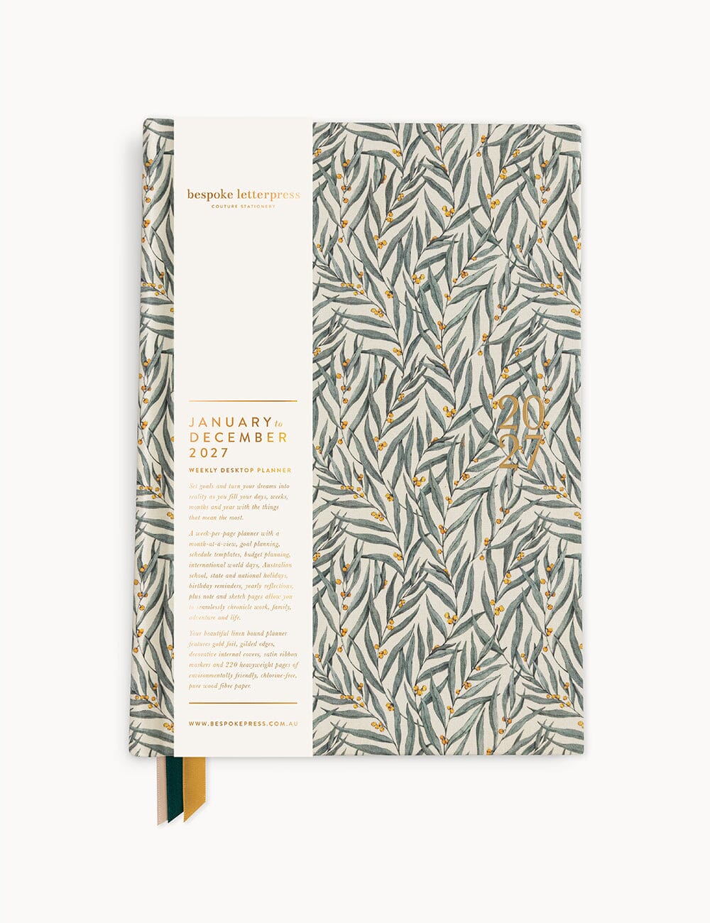 2027 Desktop Planner - Golden Wattle Chantilly Planners Bespoke Letterpress 