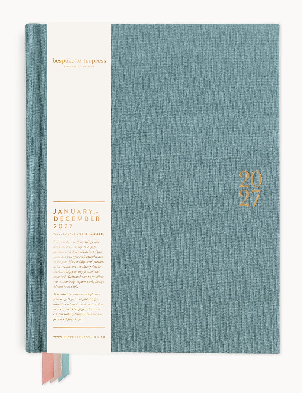 2027 Day to Page Large Planner - Seaglass Planners Bespoke Letterpress 
