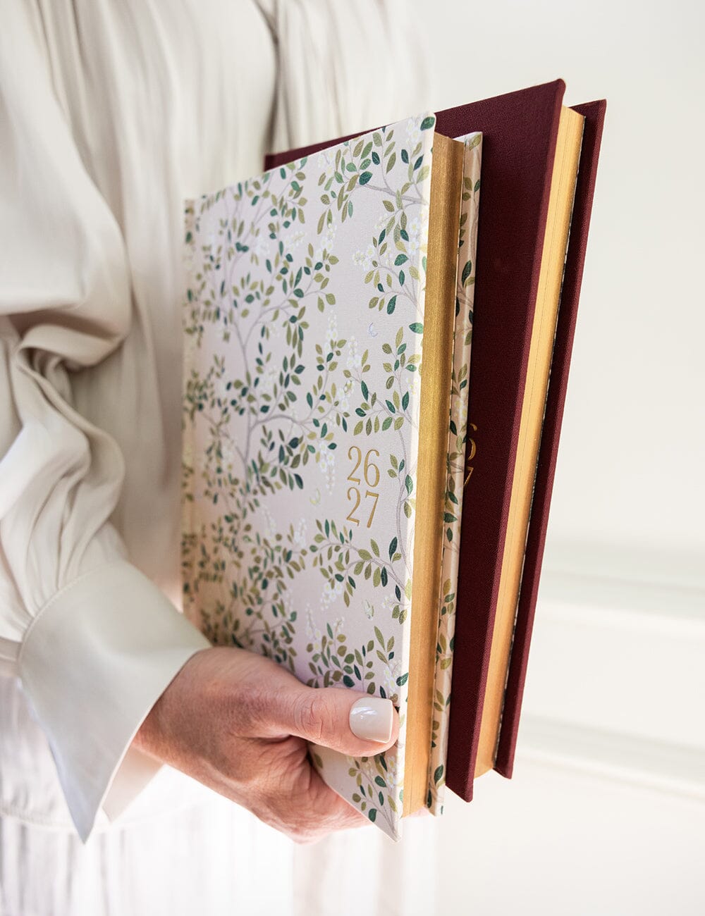 2026–2027 Weekly Financial Year Linen Bound Planner – White Blossoms Planners Bespoke Letterpress 