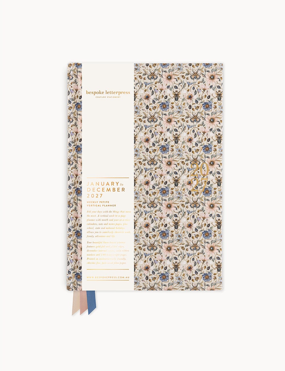 2027 Petite Vertical Planner - Duchess Blooms Planners Bespoke Letterpress 
