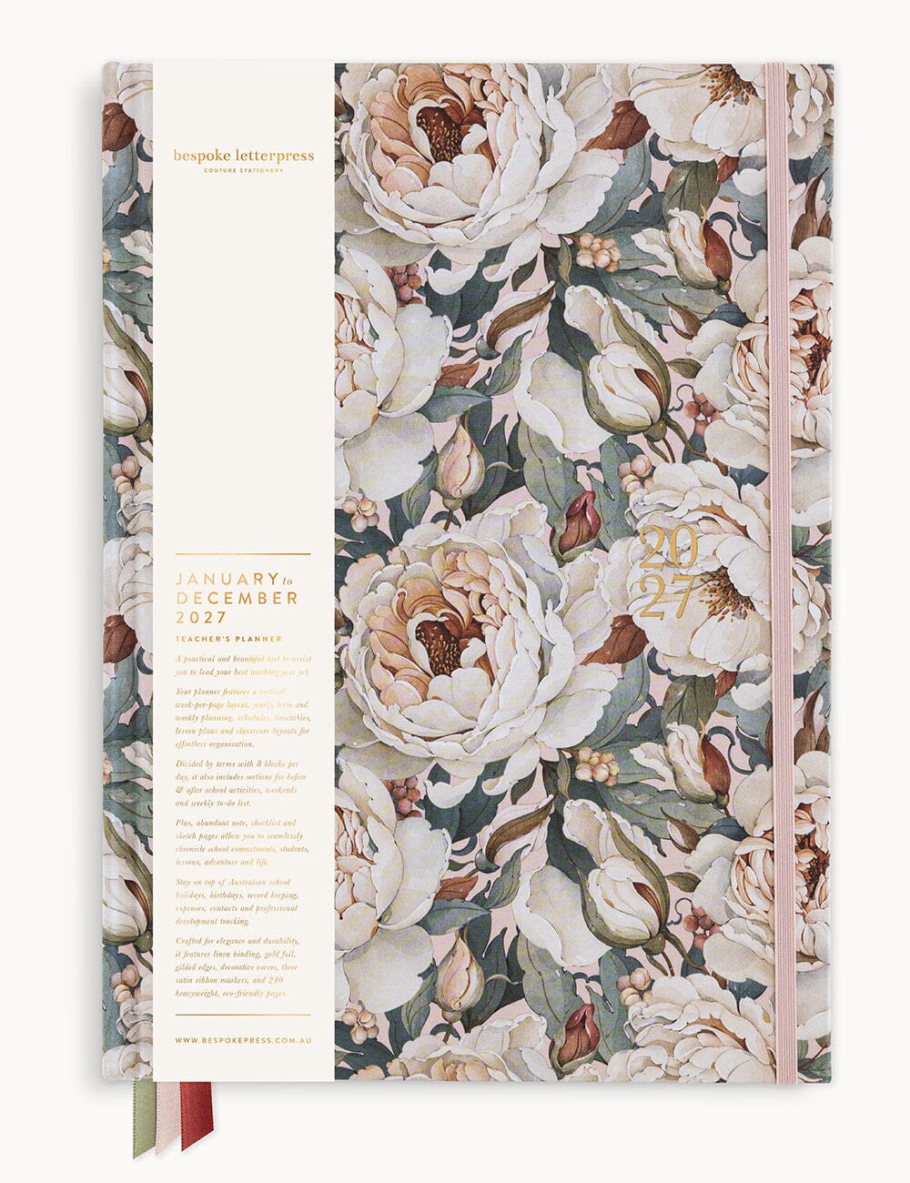 2027 Teachers A4 Planner - Heritage Roses Planners Bespoke Letterpress 