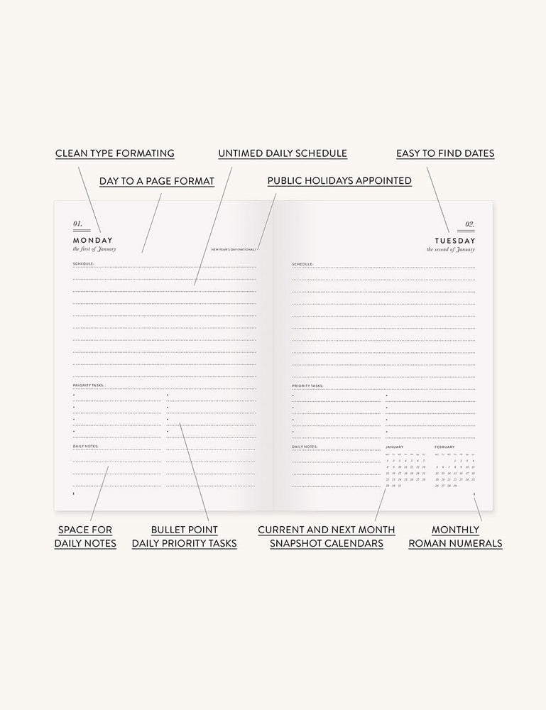 2024 Day to a Page Linen Bound Planner - Songbirds (Pre-Order) Planners Bespoke Letterpress 
