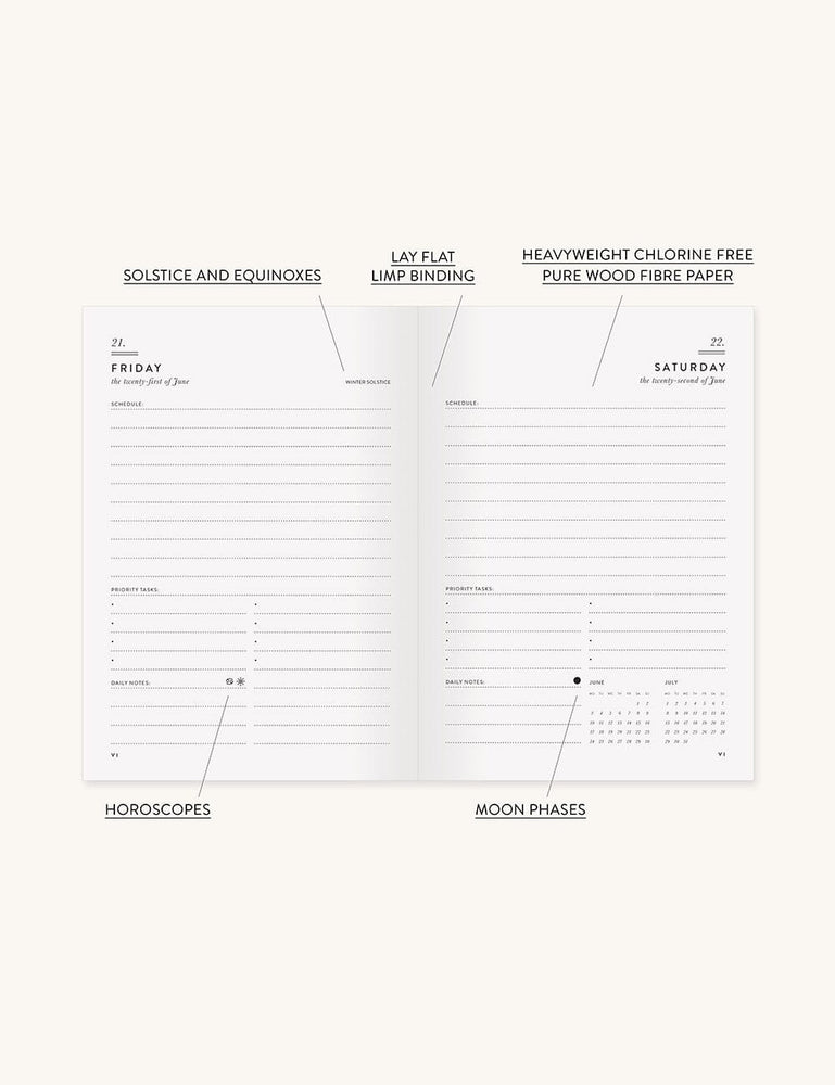 2024 Day to a Page Linen Bound Planner - Moss Green (Pre-Order) Planners Bespoke Letterpress 