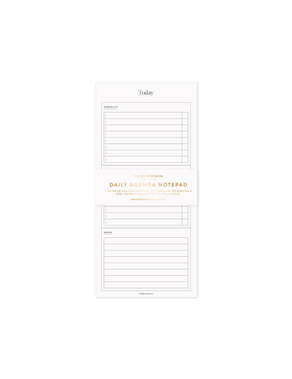 SECONDS SALE - Daily Agenda Fridge Notepad (Marks around glue) Notebooks Bespoke Letterpress 