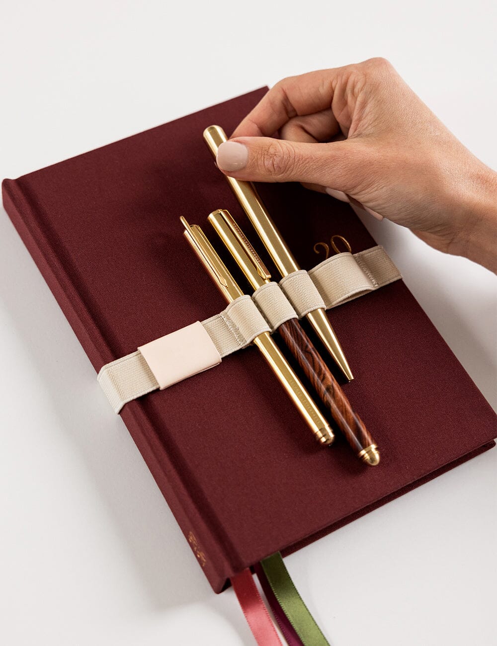 Elastic Book Strap - Ivory Elastic Pen Loops Bespoke Letterpress 