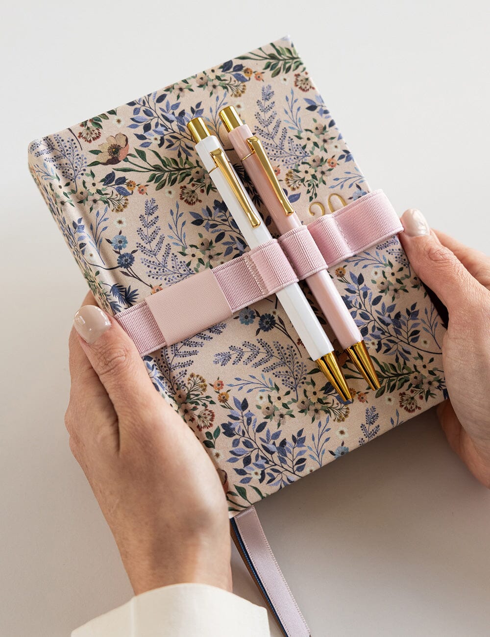 Elastic Book Strap - Pale Pink Elastic Pen Loops Bespoke Letterpress 