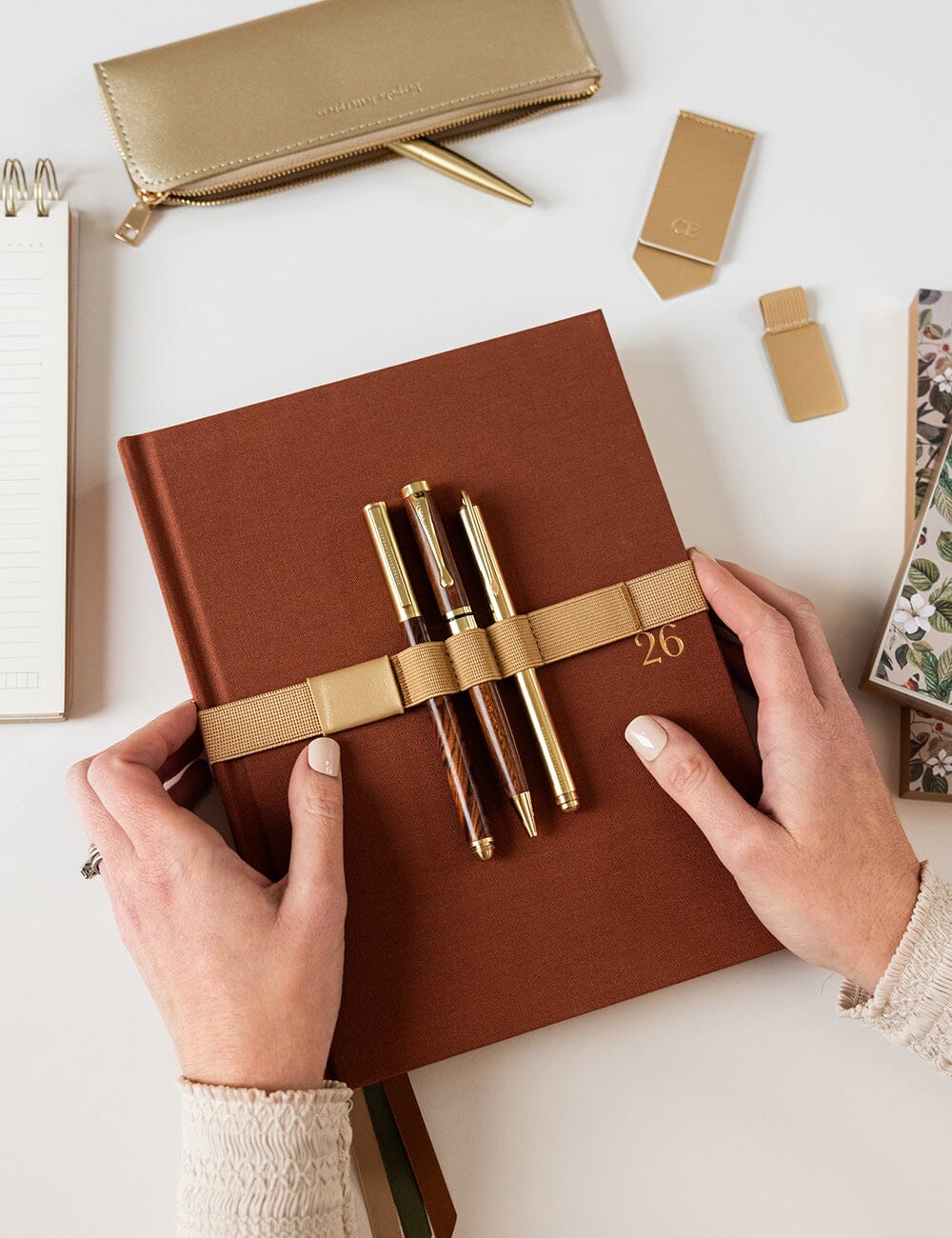 Elastic Book Strap - Gold Elastic Pen Loops Bespoke Letterpress 