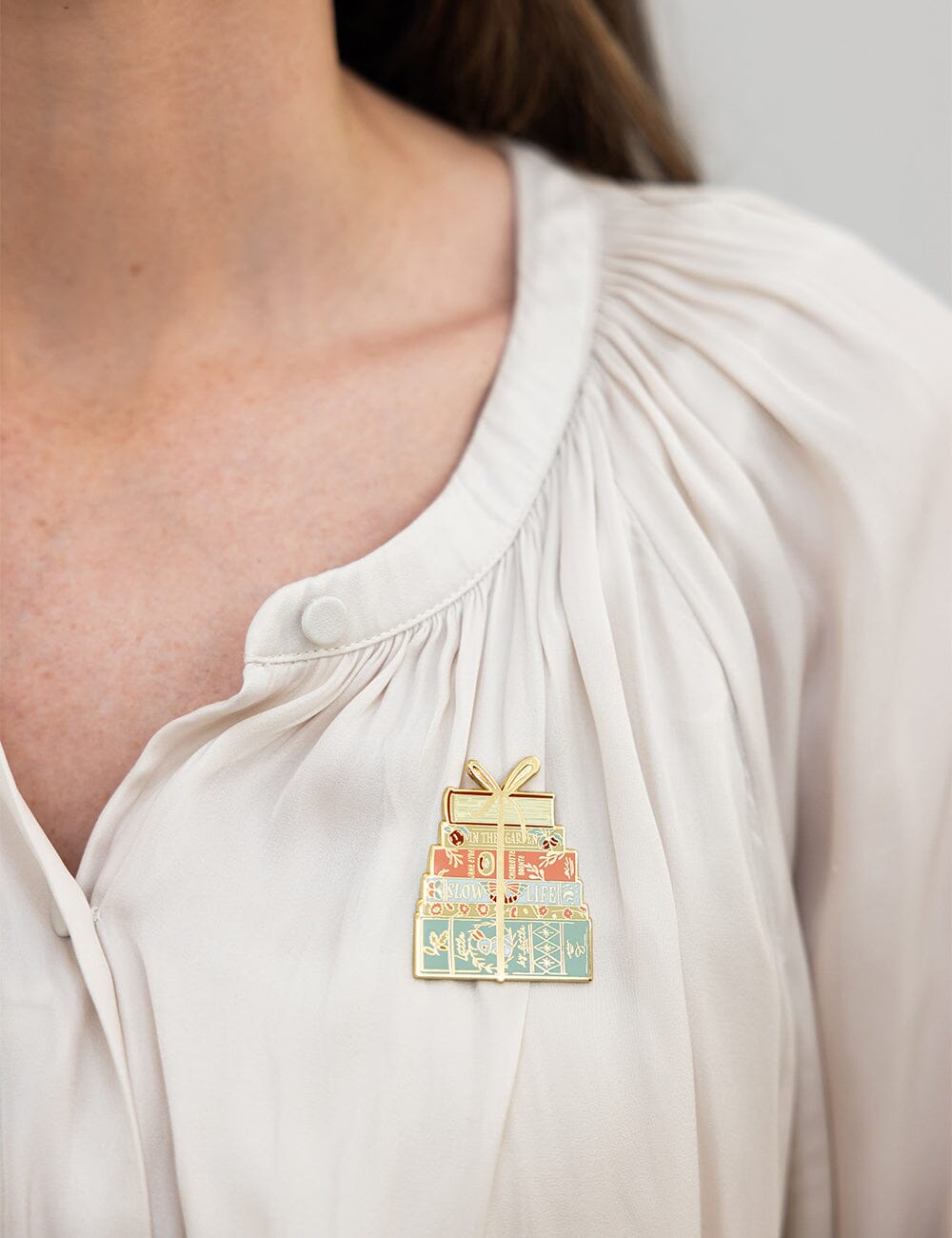 Book Stack Enamel Pin