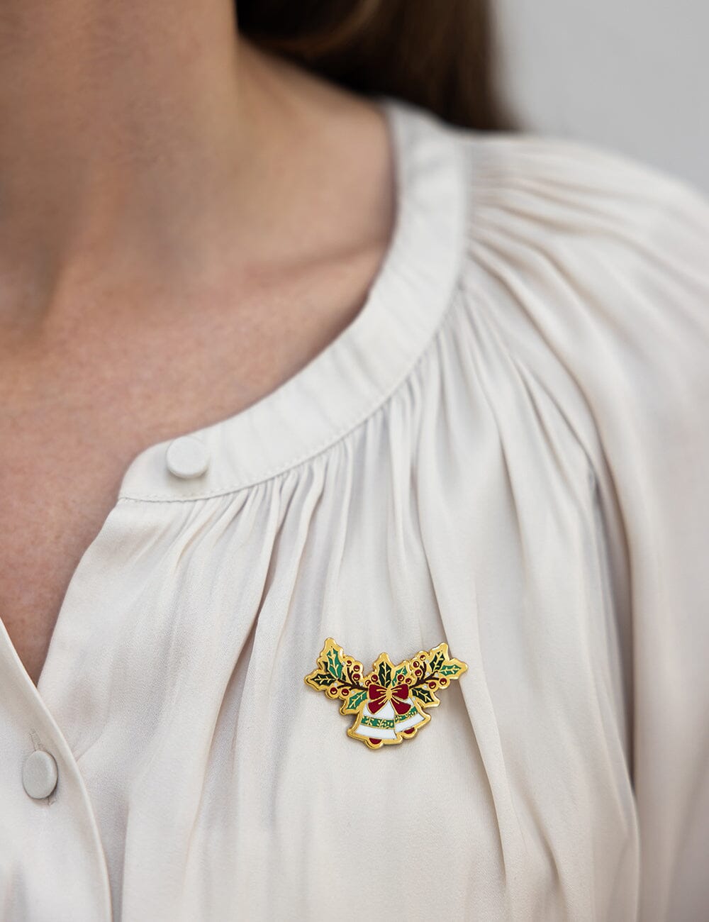 Christmas Bells & Holly Enamel Pin