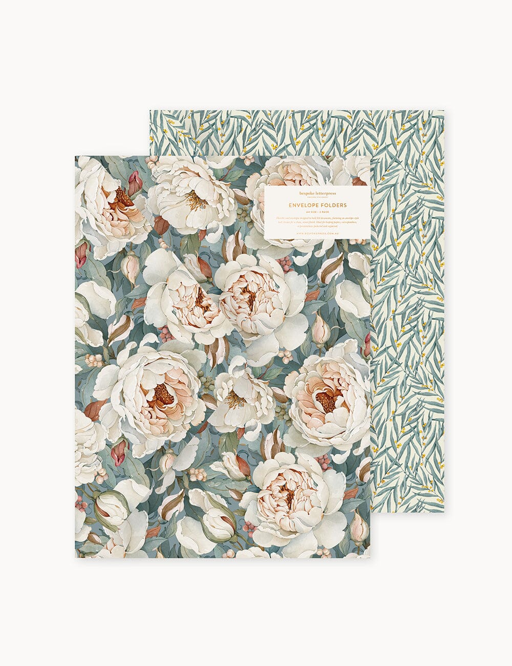 Envelope Folder A4 2 pack - Heritage Roses & Golden Wattle Document Wallet Bespoke Letterpress 