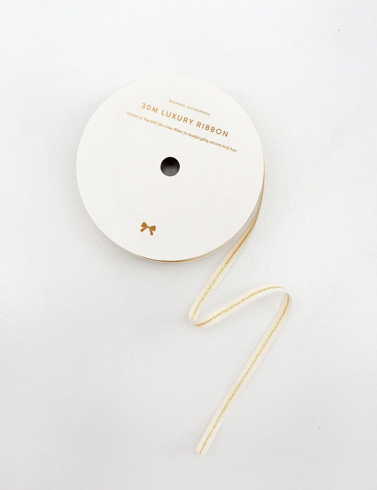 Gold Line Fine Ribbon 30 Meters Cotton Ribbon Bespoke Letterpress 