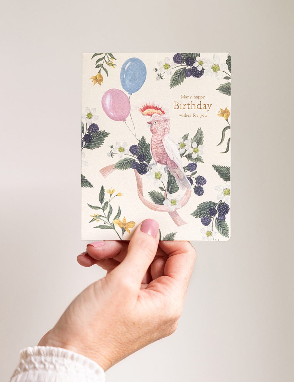 Many Happy Birthday Wishes (Cockatoo) Greeting Cards Bespoke Letterpress 