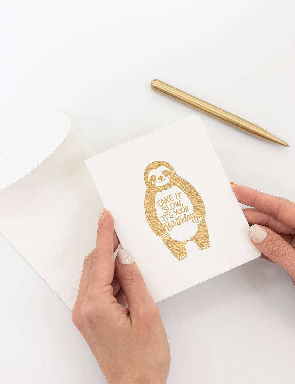 Take it slow, its your birthday Greeting Card - Sloth Greeting Cards Bespoke Letterpress 