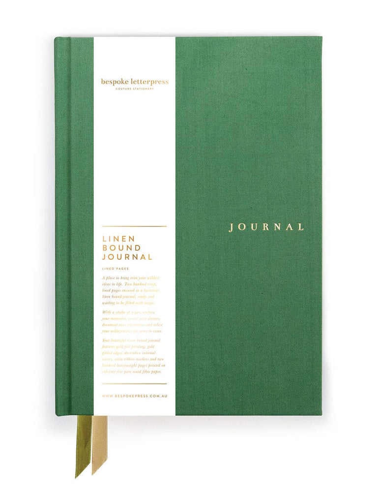 Linen Bound Journal - Fern Green (Lined Journal) Journals Bespoke Letterpress 