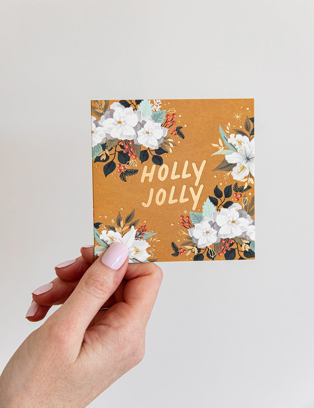 Holly Jolly Gold Small Christmas Card