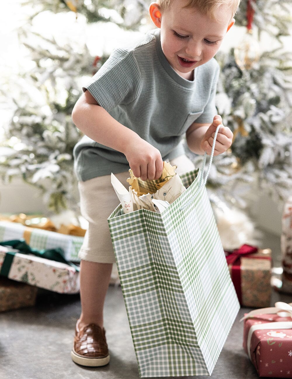 Large Gift Bag - Nordic Blue Check